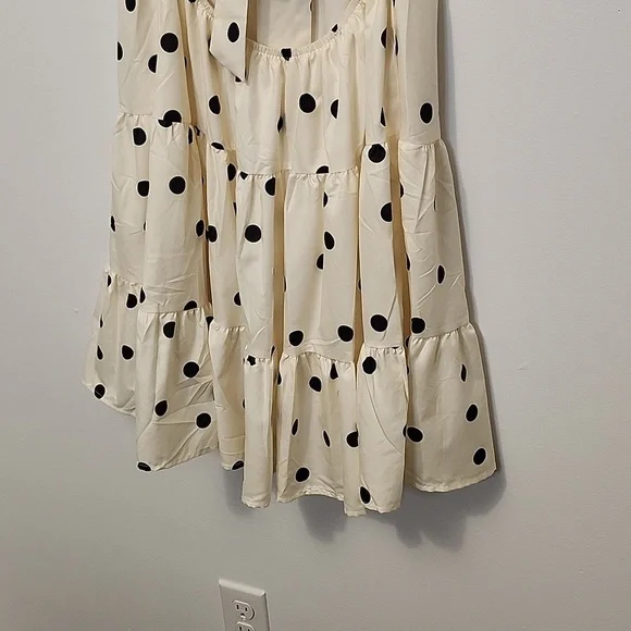 NWTs Morrisday the label polka dot cream tiered puff sleeve cutout S dress - Picture 5 of 8